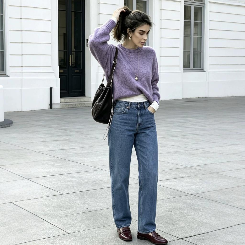 Cross-border Foreign Trade New Soft Waxy Round Neck Pullover Sweater Women's Autumn and Winter Loose and Versatile Basic Pullover Sweater Women's