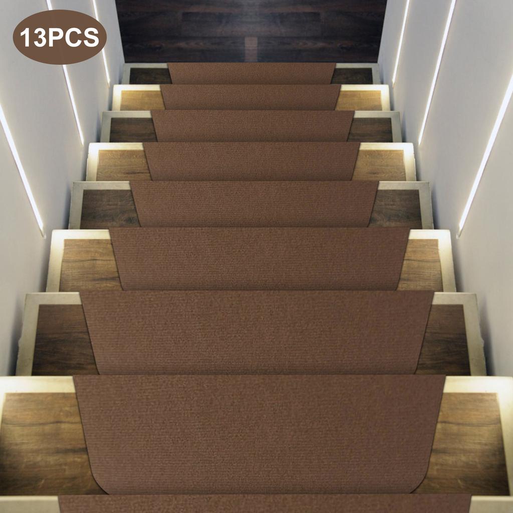 Non-Slip 13-Piece Stair Treads, 55x20cm Carpet Mats, Anti-Skid Floor Step Pads, Indoor Staircase Rug Grippers for Wooden Steps