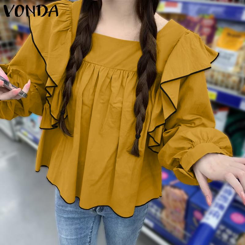 

Женская рубашка VONDA с ​​квадратным вырезом и объемными рукавами M хаки
