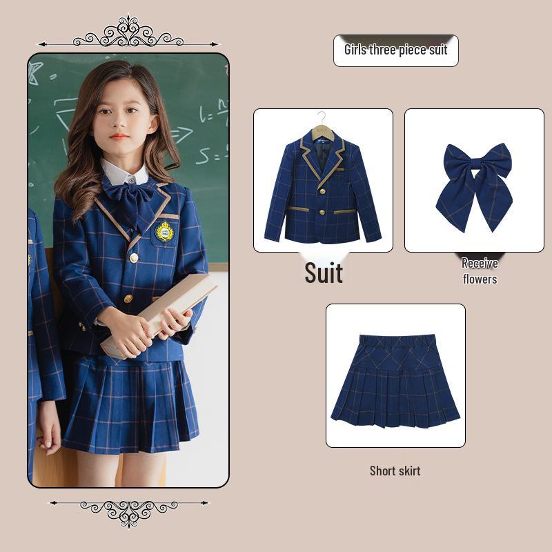 British Academy Style Girls' Pleated Skirt Uniform Set