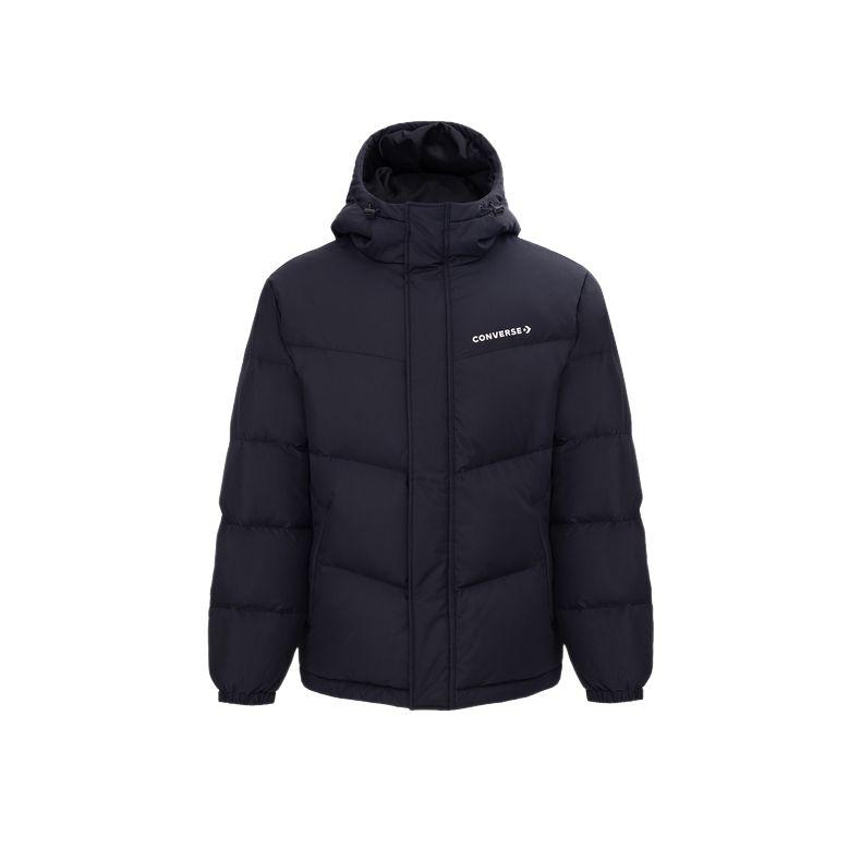 Converse Down Jackets Unisex Black Hooded Moderate Quilted Down Jacket UCJ143-023 S