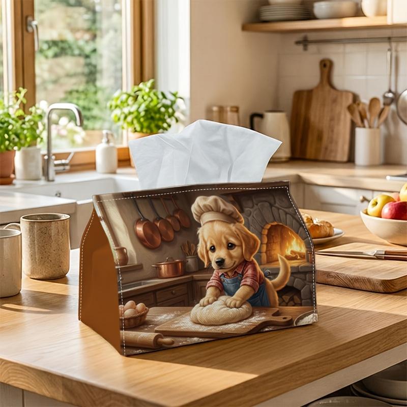 1pc Rustic Farmhouse Tissue Box - Dog Baker Kitchen Napkin Storage Box, Suitable for Rolls/facial Tissues/single Sheets,Two Sizes Available for Home/c