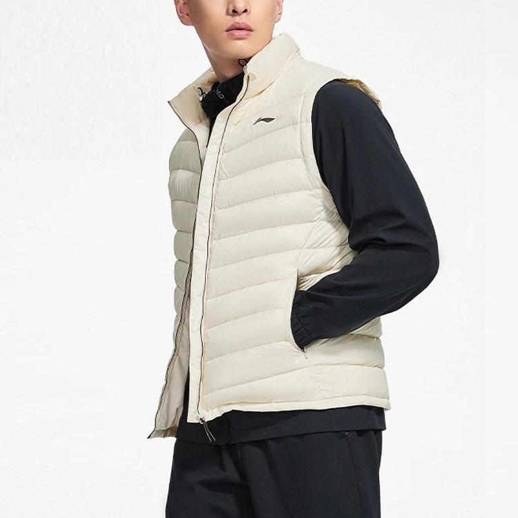 Li-Ning Fitness Series Solid Color Stitched Down Vest Men Outerwear Swan-White AMRS005-2