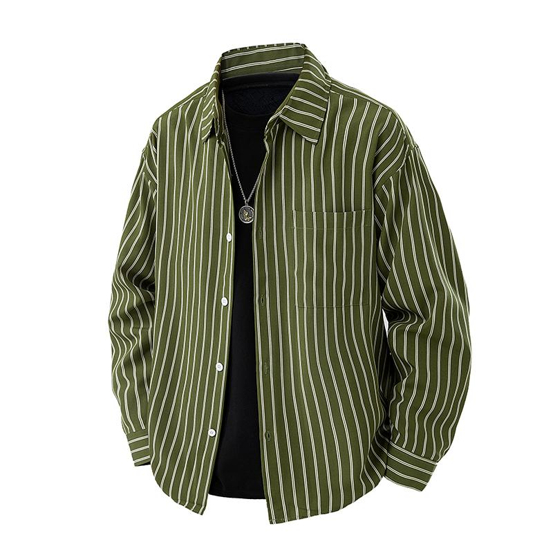 Men's Striped Shirt Commuting Long Sleeve Casual Top Lapel Cardigan Top