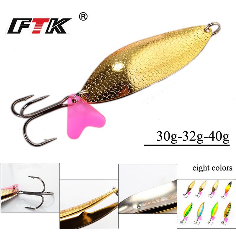 FTK 1PC 8 Colors Spoon Fishing Lure 30g/32g/40g with Treble Hook Bass CrankBait Spoon Crank Bait
