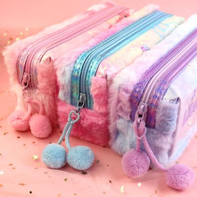 Plush Large-capacity Pencil Bag Quicksand Cute Pencil Case, Primary and Secondary School Student Stationery Bag Gift