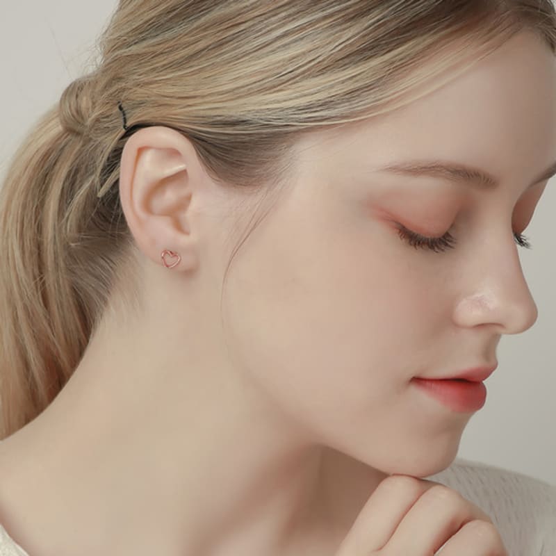 JEWNEL 14K Round Heart Ring One-Touch Earrings