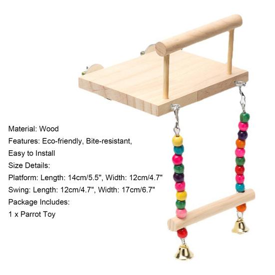 Yousheng Parrots Swing Toy Wood Platform Colorful Beads Cage Toy Bird Perch Hanging Swing Toy with Bells Cage Accessories