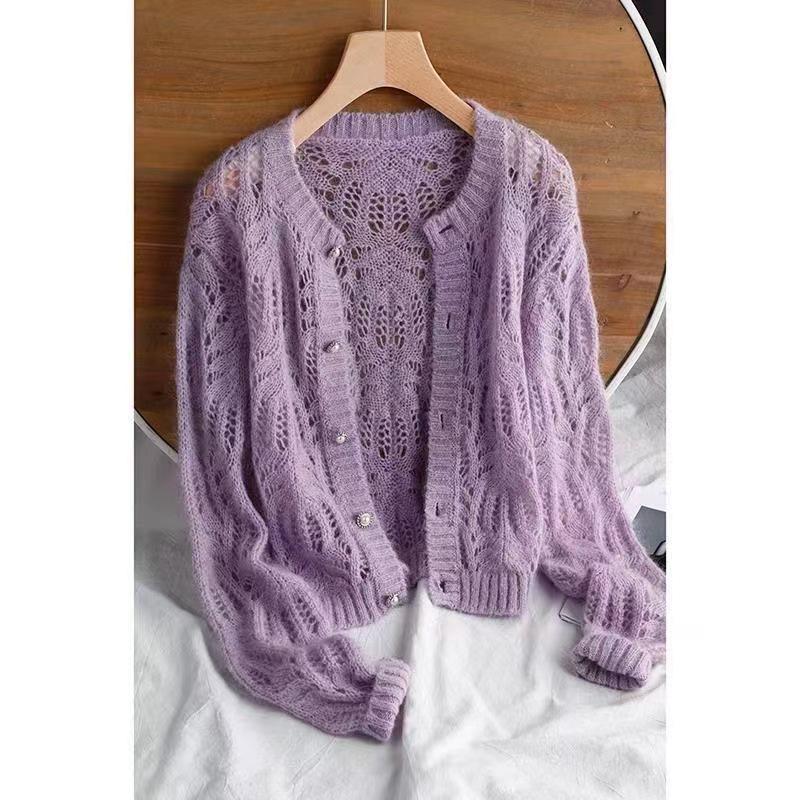 Elegant Autumn Crochet Lace Knit Women s Cardigan - Trendy Small Jacket One Size фиолетовый