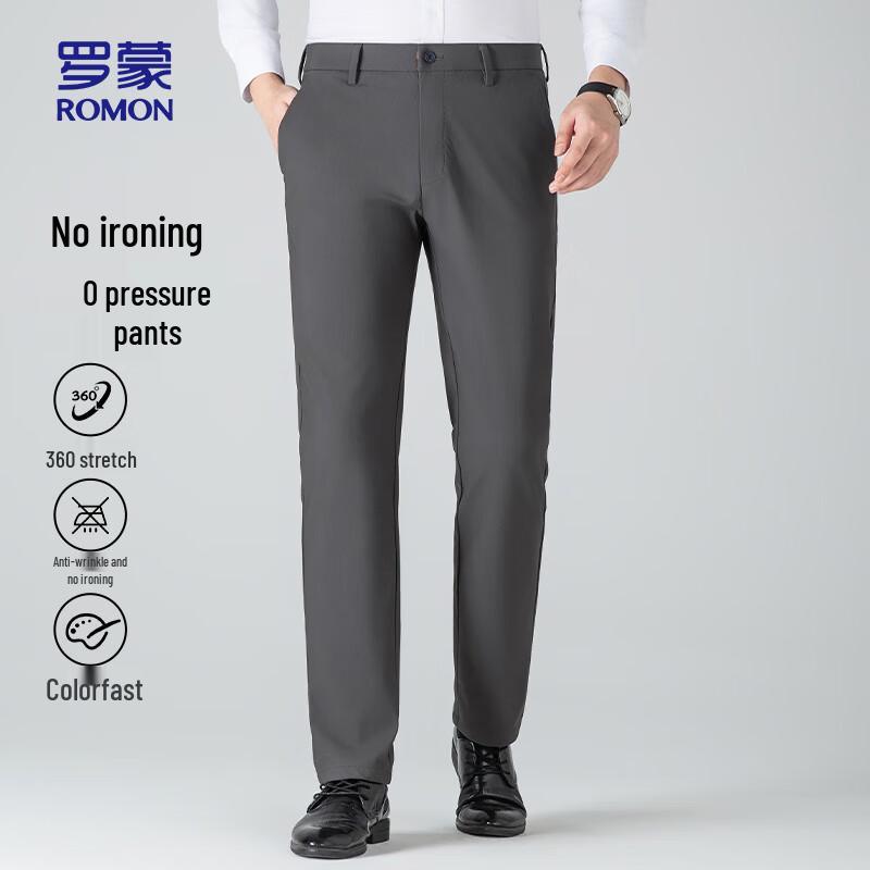 ROMON Men's Business Casual Straight-Leg Elastic Pants