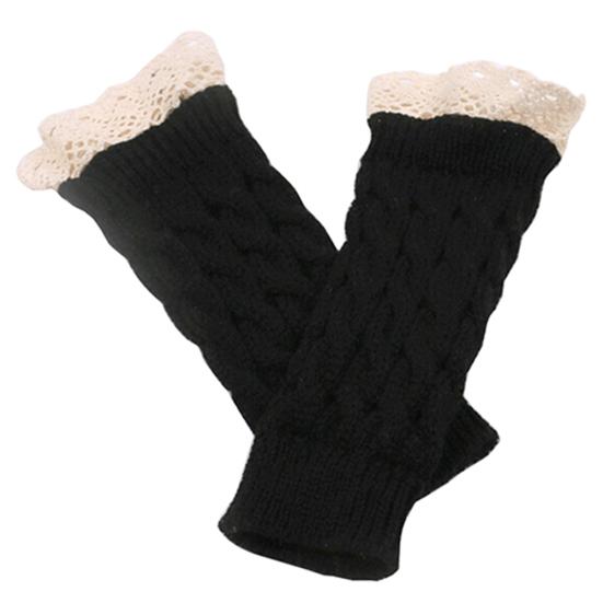 Winter Women Fashion Lace Trims Fingerless Knitted Mitten Wrist Warmer Gloves