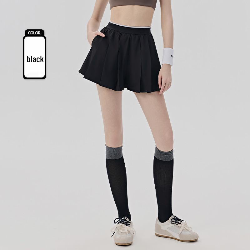 Pleated Women s Yoga Skort with Integrated Shorts and Pockets - Anti-Exposure Sportswear for Pilates. Medium
