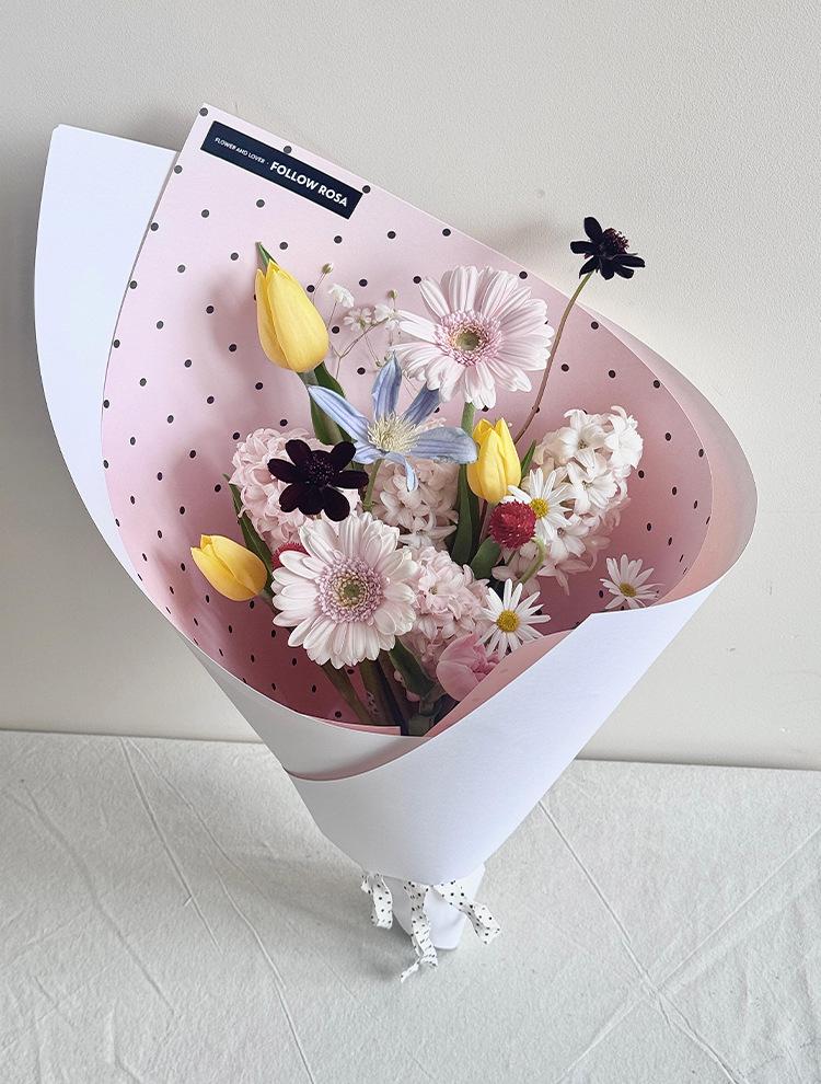 Korean Polka Dot Floral Gift Wrapping Paper - DIY Exquisite Bouquet Paper