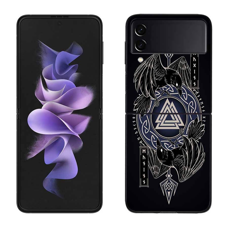 Nordic Norse Phone Case For Samsung Z Flip 7 6 5G Galaxy Z Flip 5 4 3 Black Hard Cell Cover Luxury PC Shell Coque