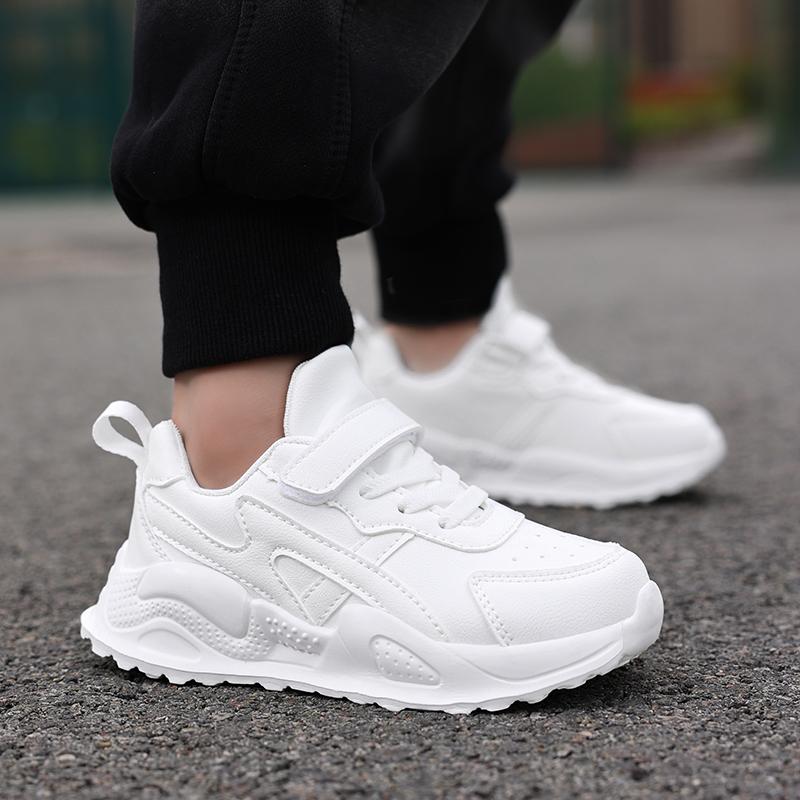 Weiße Kinder Leder Freizeitschuhe für Jungen Mädchen Laufschuhe Outdoor Atmungsaktives Mesh Kinder Schule Walking Sport Rutschfest