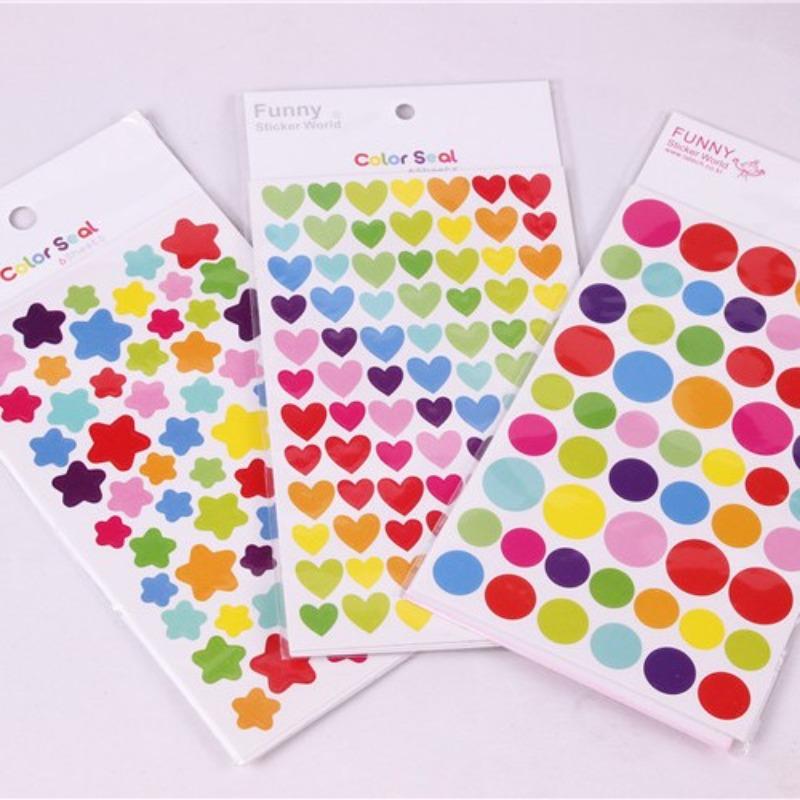 6pcs Stickers Paper Dots Heart Star Cute Colored Sticker Toys Album Diary Decoration Sticker Label Adhesive