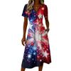 Damen Unabhängigkeitstag Print Lässiges Mode Kurzarm V-Ausschnitt Kleid