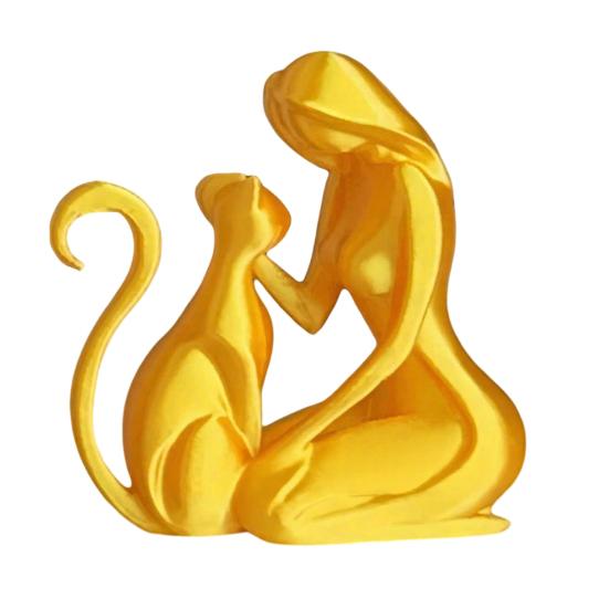 3D Printed Sculpture Woman And Cat Shape Matte Finish Durable Figurine