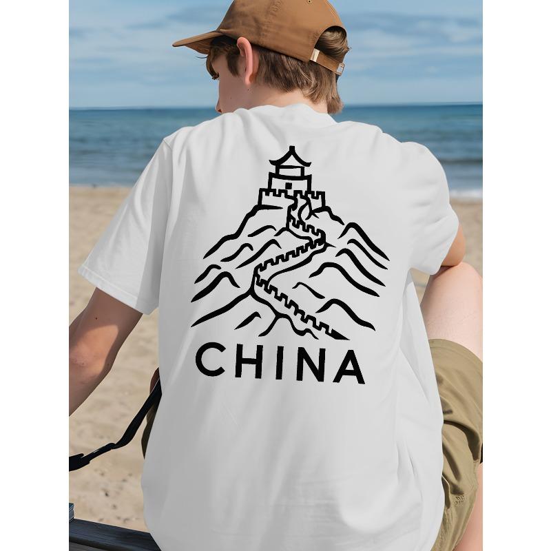 European Size China Men'S T-Shirt. T-Shirt with Back Print for Basketball Training. Crewneck Short-Sleeved Shirt Ideal for Street Outfits.