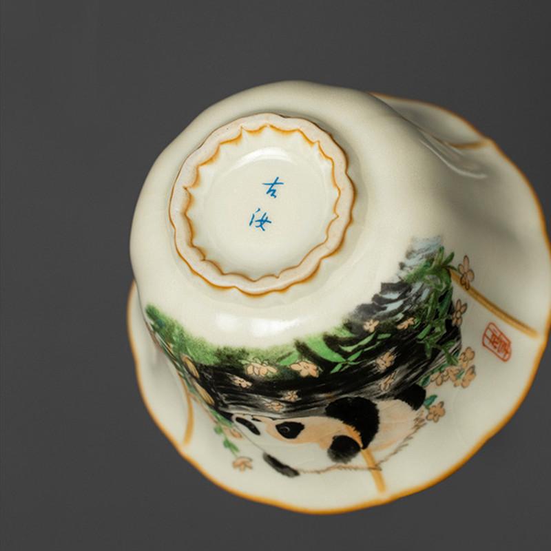 Chines Hand-painted Panda Ceramic Gaiwan Ru Kiln Teacup Handmade Beauty Tea Infuser Household Travel Tea Bowl Portable Teaware