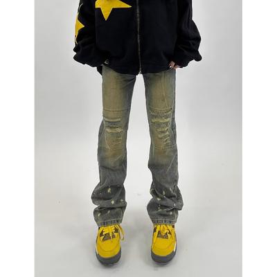 Autumn And Winter New American High Street Washed Light Colored Jeans For Men And Women Straight Leg Slightly Flared Loose Wide Leg Pants