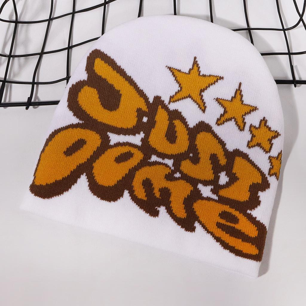 Knitted Hat Retro With Letter And Star Embroidery Design For Hip Hop Look Street
