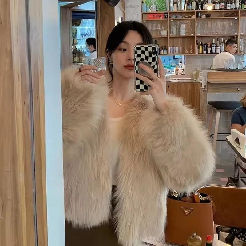 Autumn Winter Women's Faux Fur Coat Women Short Furry Clothing Casual Imitation Fox Fur Jacket Female Loose Warm Jacket