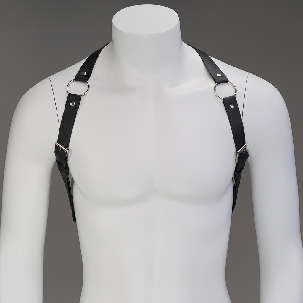 Men's Leather Body Harness with Adjustable Straps and Metal O-Rings for Fashion, Parties, and Clubwear