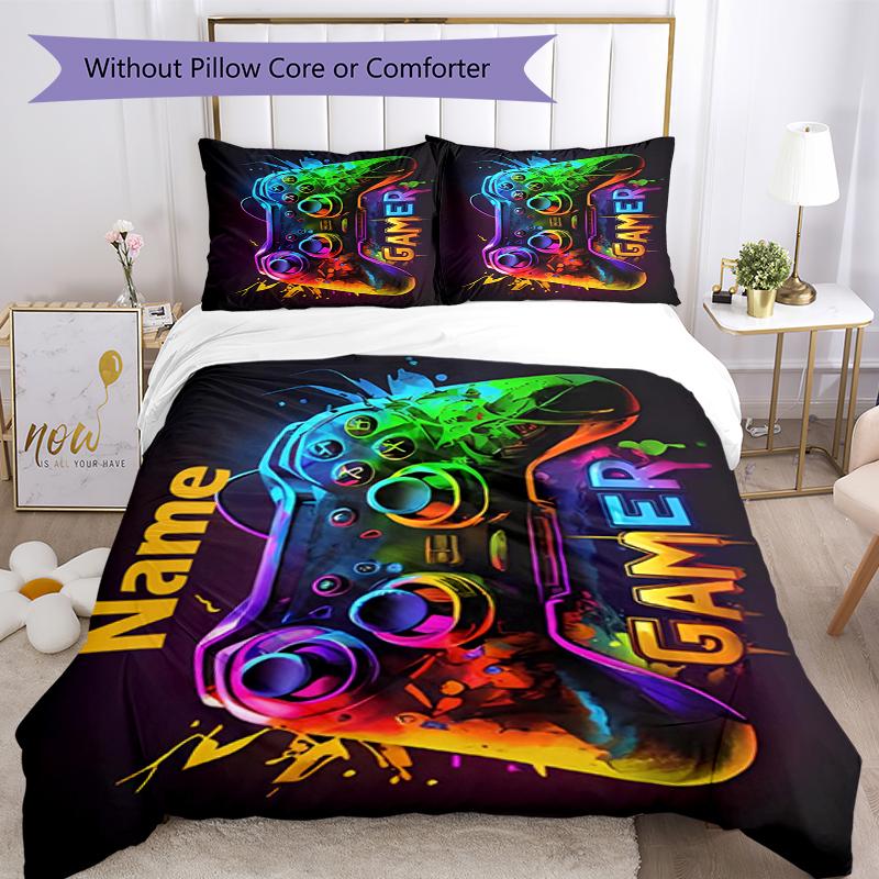 3pcs Custom Name Game Controller Bedding Set Duvet Cover Closure Includes 1 Duvet Cover & 2 Pillowcases, Soft and Comfortable for All Seasons.