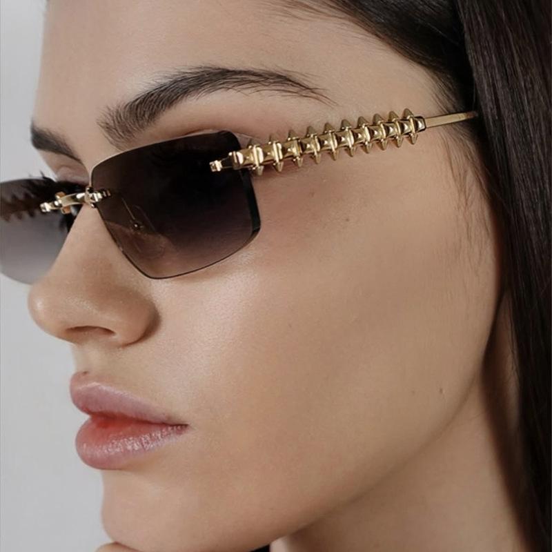 Ladies Sunglasses, Threaded Frameless Trimmed Sunglasses, Stylish Square Sunglasses