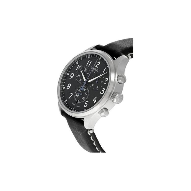 TISSOT Quartz Movement 100m Water Resistance Men's Watch 45mm Black Dial Steel Watch Case Genuine Leather Strap T116.617.16.062.00