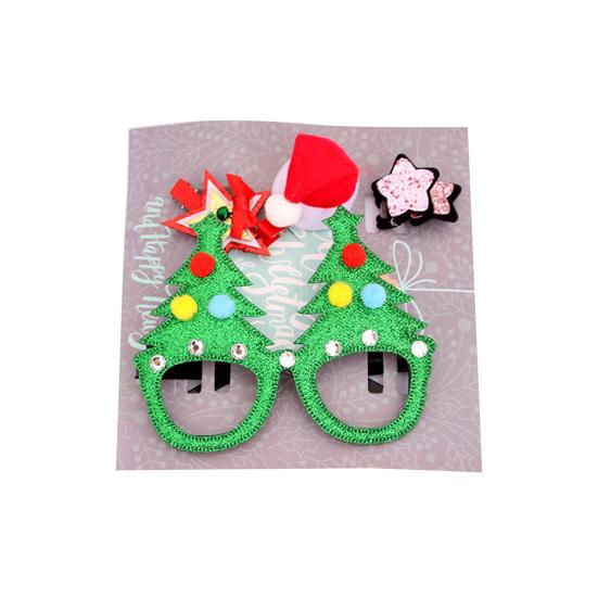1 Set Cute Christmas Tree Kids Frame Glasses Hair Clip Wear-resistant Santa Claus Frame Glasses Hair Clip for Gifts