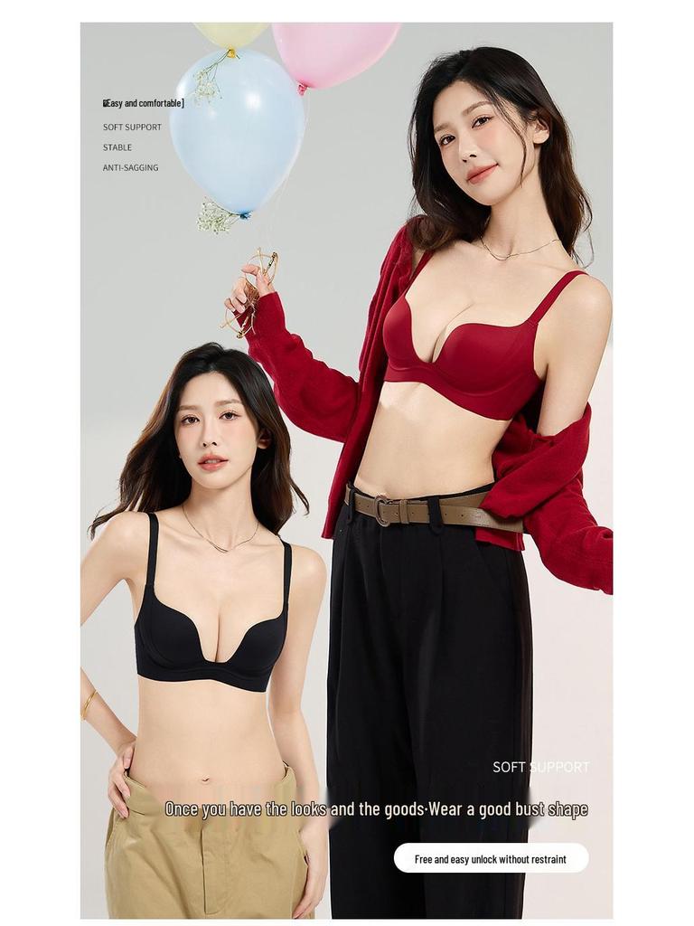 Glossy Seamless Push-Up Bra for Women - Versatile, Cross-Back, Anti-Sagging, Uplift Design for Small Chest