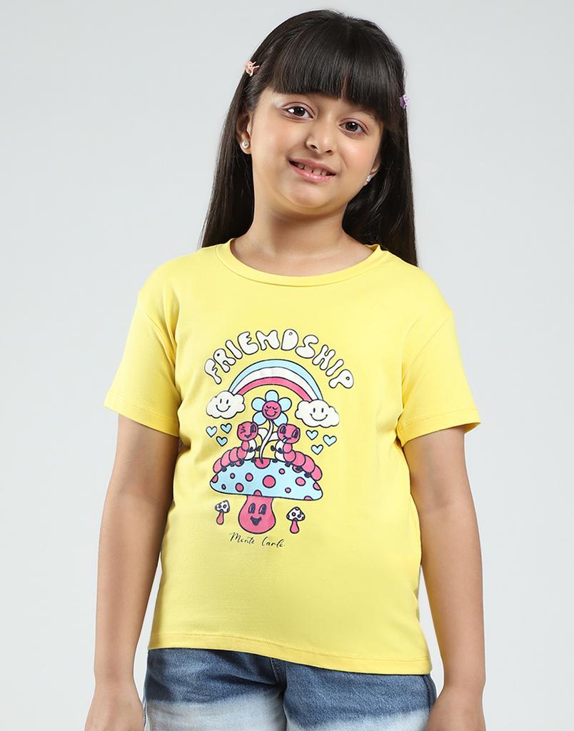 MONTE CARLO Girls Printed Round Neck Half Sleeve Tops Pack of 2