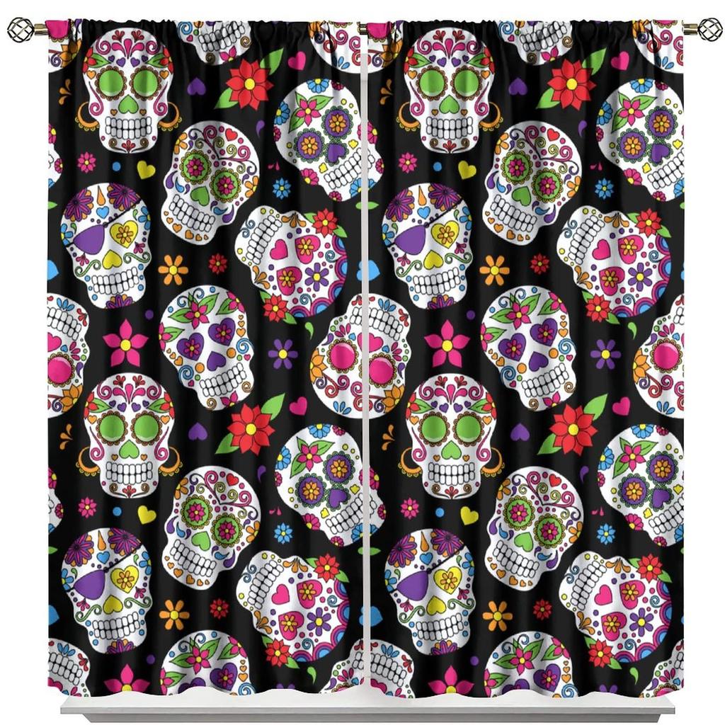 Funny Skull Blackout Curtains Hilarious Skeleton Print Living Room Window Drapes Kids Boys Bedroom High Blackout Curtain 2 Pcs