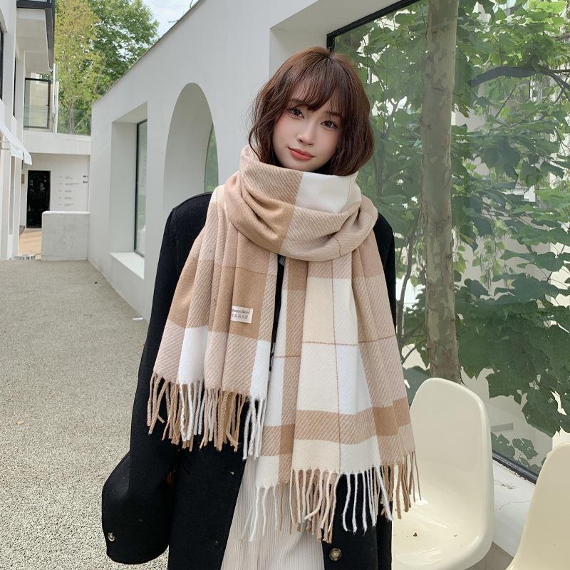 New Autumn and Winter Scottish Style Extra Long Wool Warm Outer Fringed Shawl Soft Plaid Scarf for Women