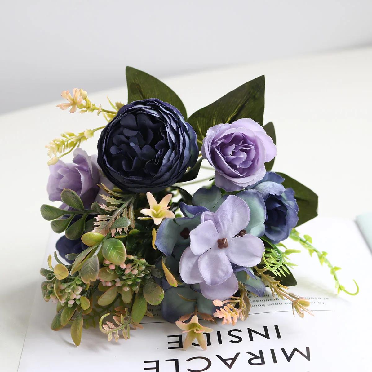 

Peonies & Rose Artificial Flowers - Autumn Silk Hydrangea Bouquet, Wedding Arrangements & Home Decoration