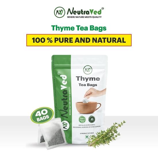 NeutraVed Premium Thyme Leaves - 40 Tea Bags | Thyme Tea Bags In Reusable Zipper Pouch | Fresh, Dust-Free with Distinctive Taste and Aroma | Pack of 1