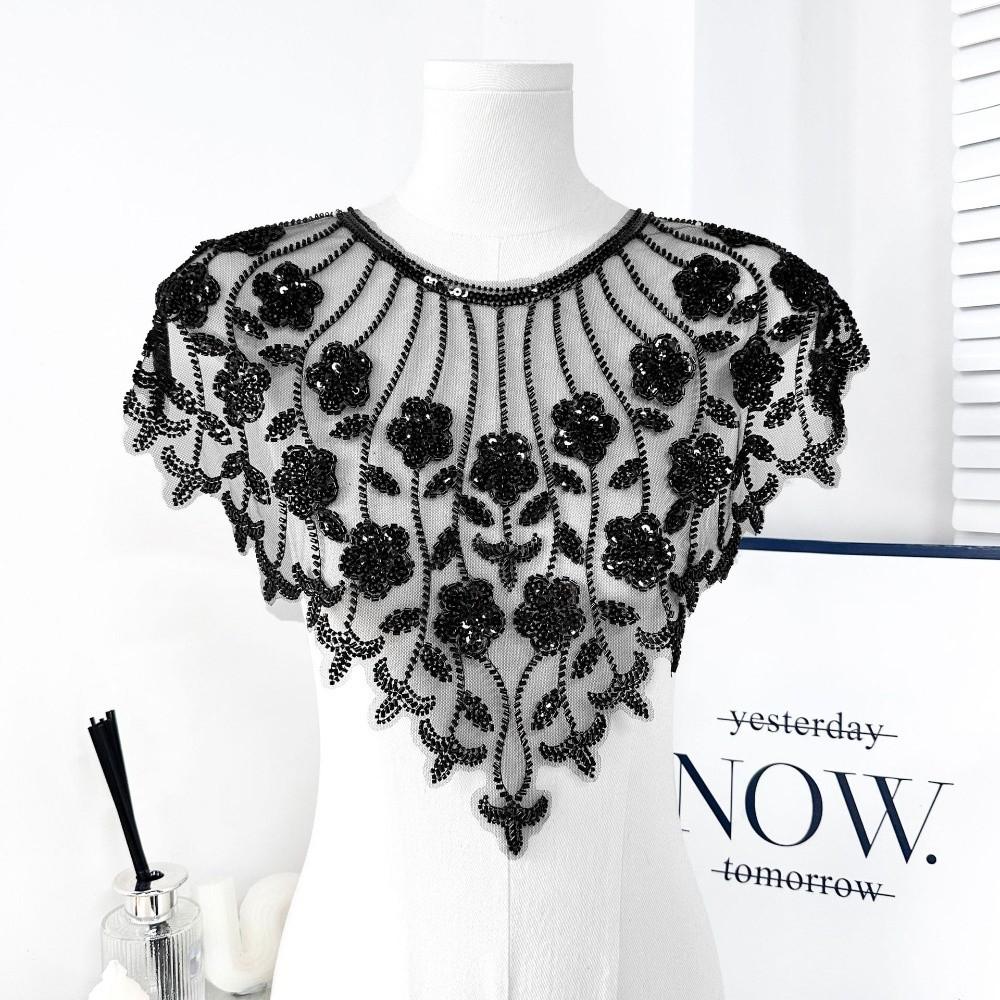 Hollow Design Embroidery Lace Gold Sequined Bead Embroidery Clothing Accessories DIY Application Mesh Texture Collar Decoration