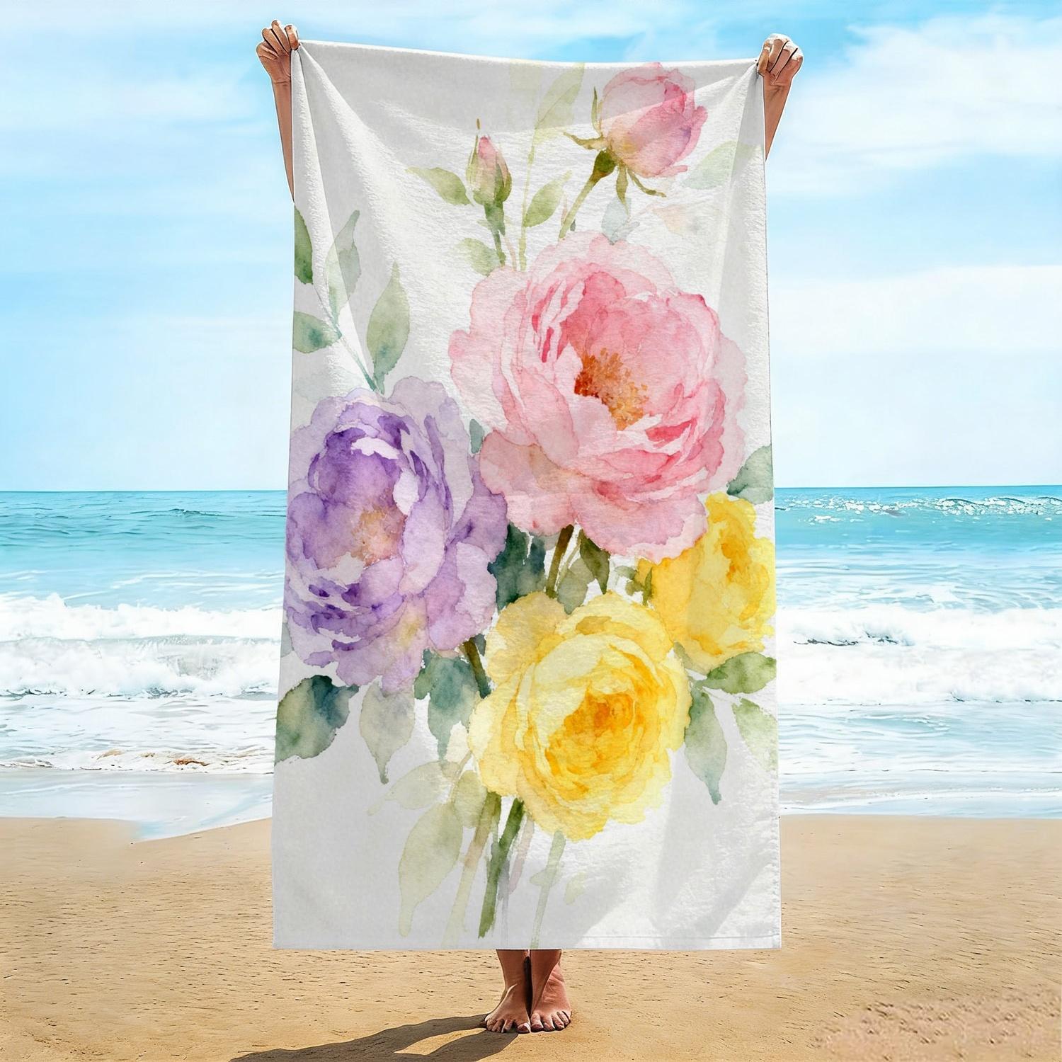 

Oversized Floral Beach Towel, Soft Microfiber Quick Dry Watercolor Peony Print Bath Towel, Large Beach Blanket for Pool & Travel W40*H60(CM)