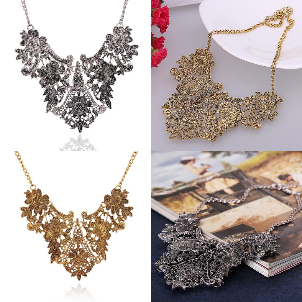 Retro European Alloy Floral Choker With Pendant For Women And Special Events