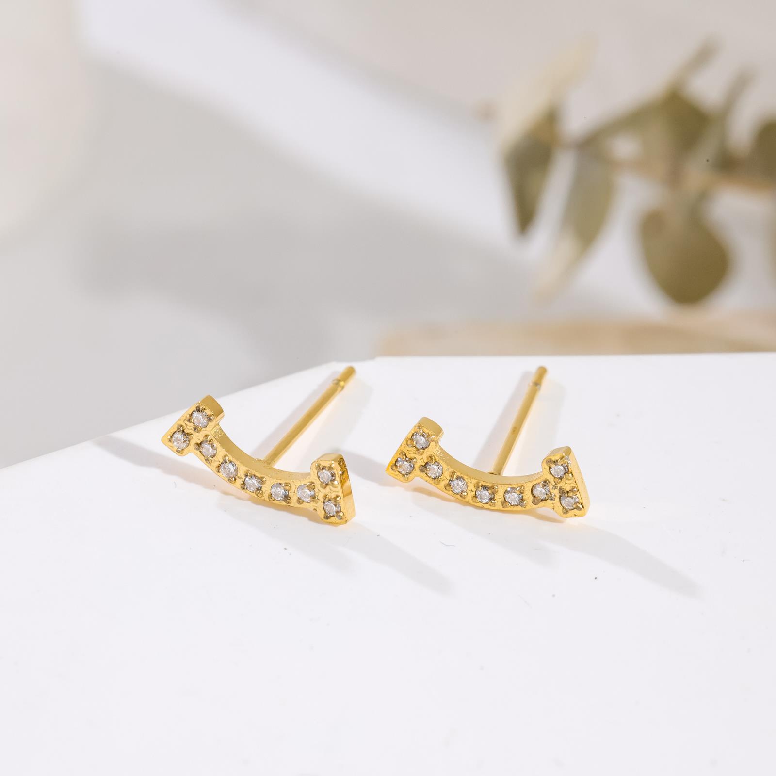Simple full diamond smile earrings fashionable versatile titanium steel stud earrings female simple style