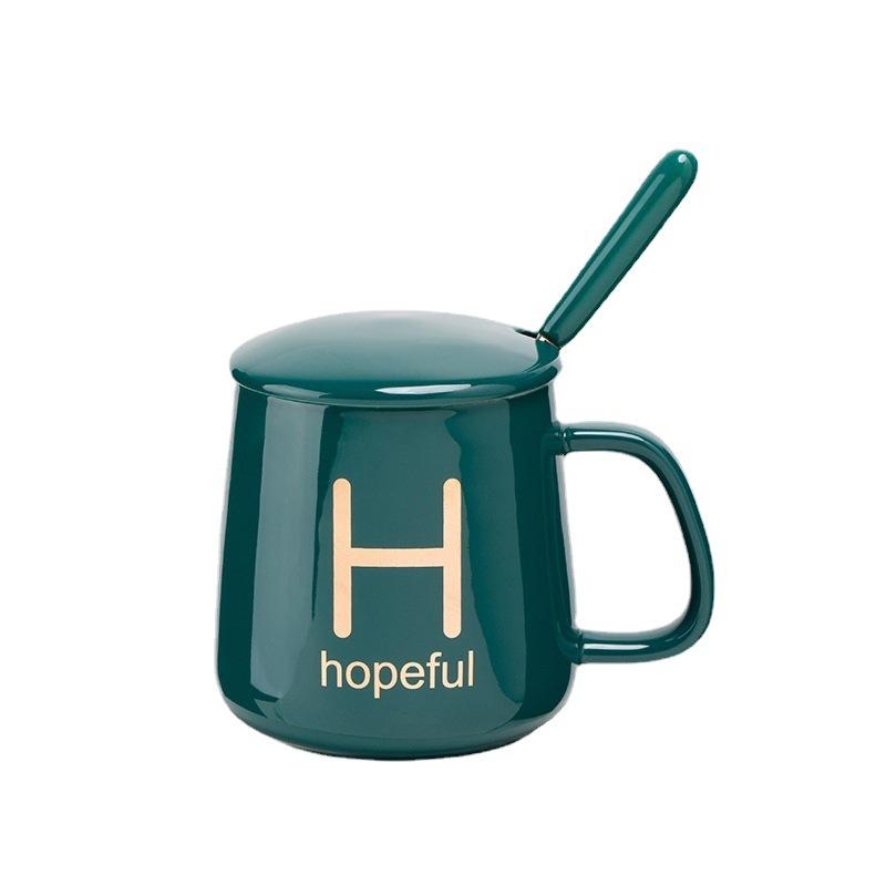 Couple Ceramic Mug with Lid Spoon Coffee Cup Office Water Cup