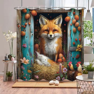 Wildlife Shower Curtain Flower Plant Lion Cow Tiger Jungle Scenery Cartoon Farm Home Polyester Fabric Bathroom Decor Curtain Set