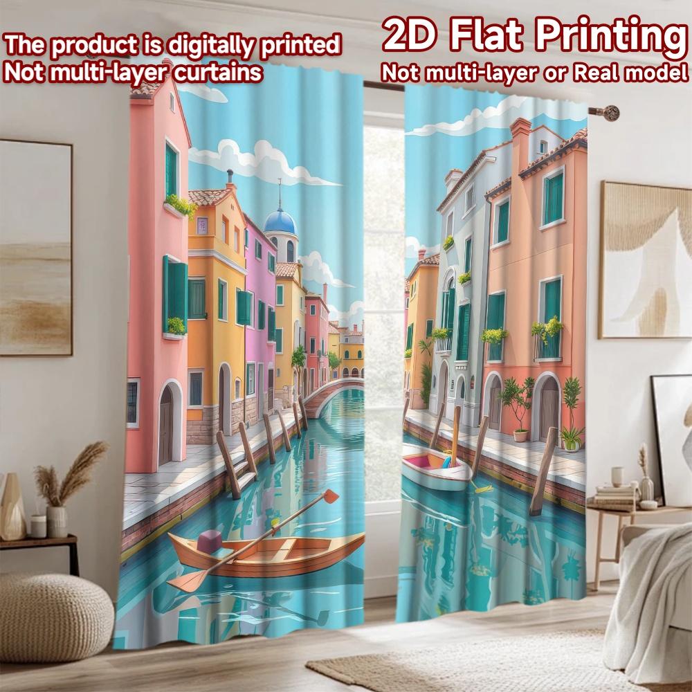 2D flat Photography Backdrop Popular Background Banner Colorful Canal Scene 100% Polyester Festive Wall Decor Perfect for