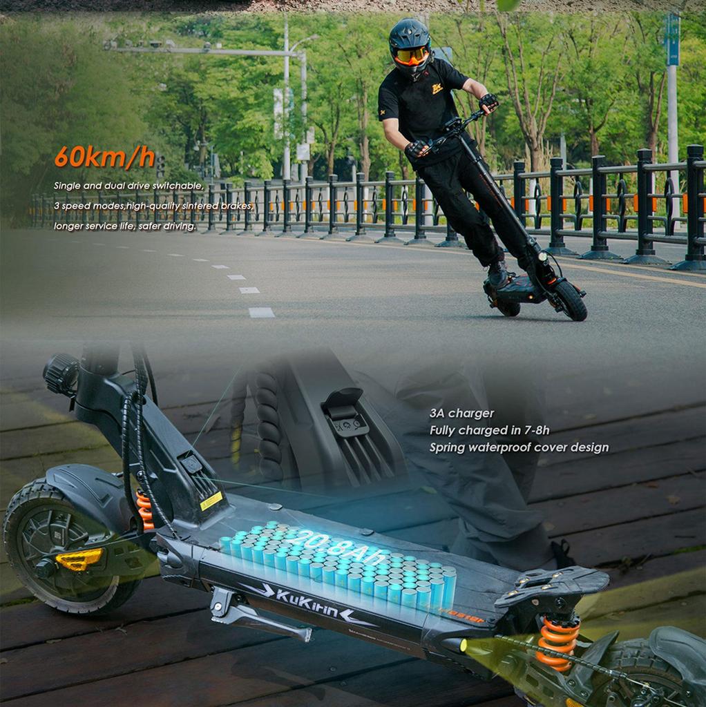Electric Scooter Adult Kukirin G2 Master 1200Wx2 Dual Motor Electric Scooter Foldable Top Speed 60Km/h 52V 20.8AH Range 70Km Load 120Kg