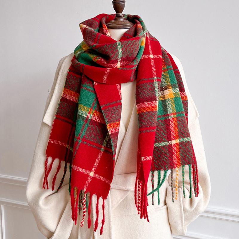New Winter Plaid Scarf for Women Cashmere Warm Pashmina Female Thick Soft Bufanda Tassel Shawl Long Couple Scarves 30x180cm