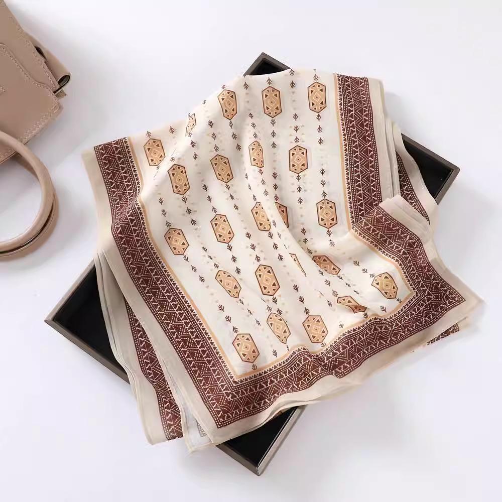 Fashion new long silk scarf women's Korean version line printing simulation silk medium length thin scarf sunscreen shawl