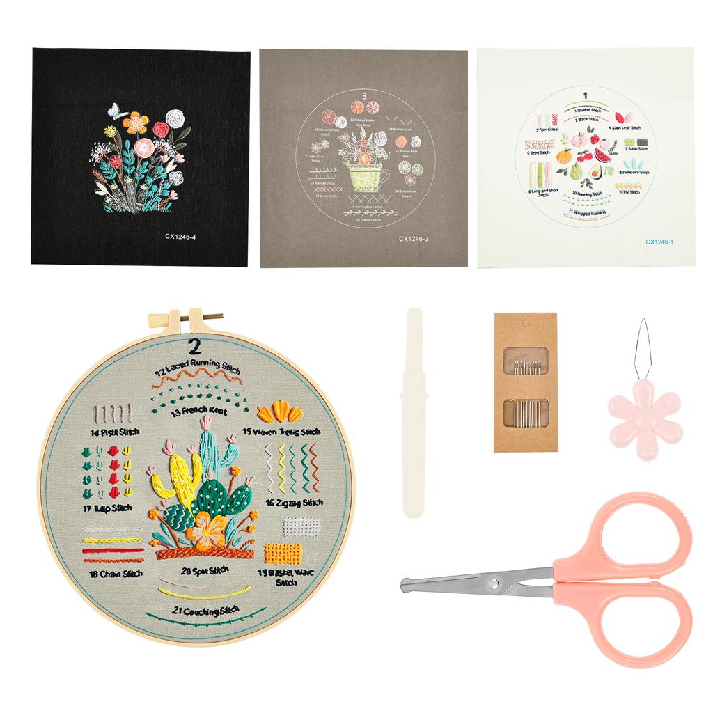 Stickerei Starterset Verstellbarer Rahmen Vorgedrucktes Muster Rahmen Garn Nadelset Mit Verschiedenen Stichtechniken für Anfänger bis