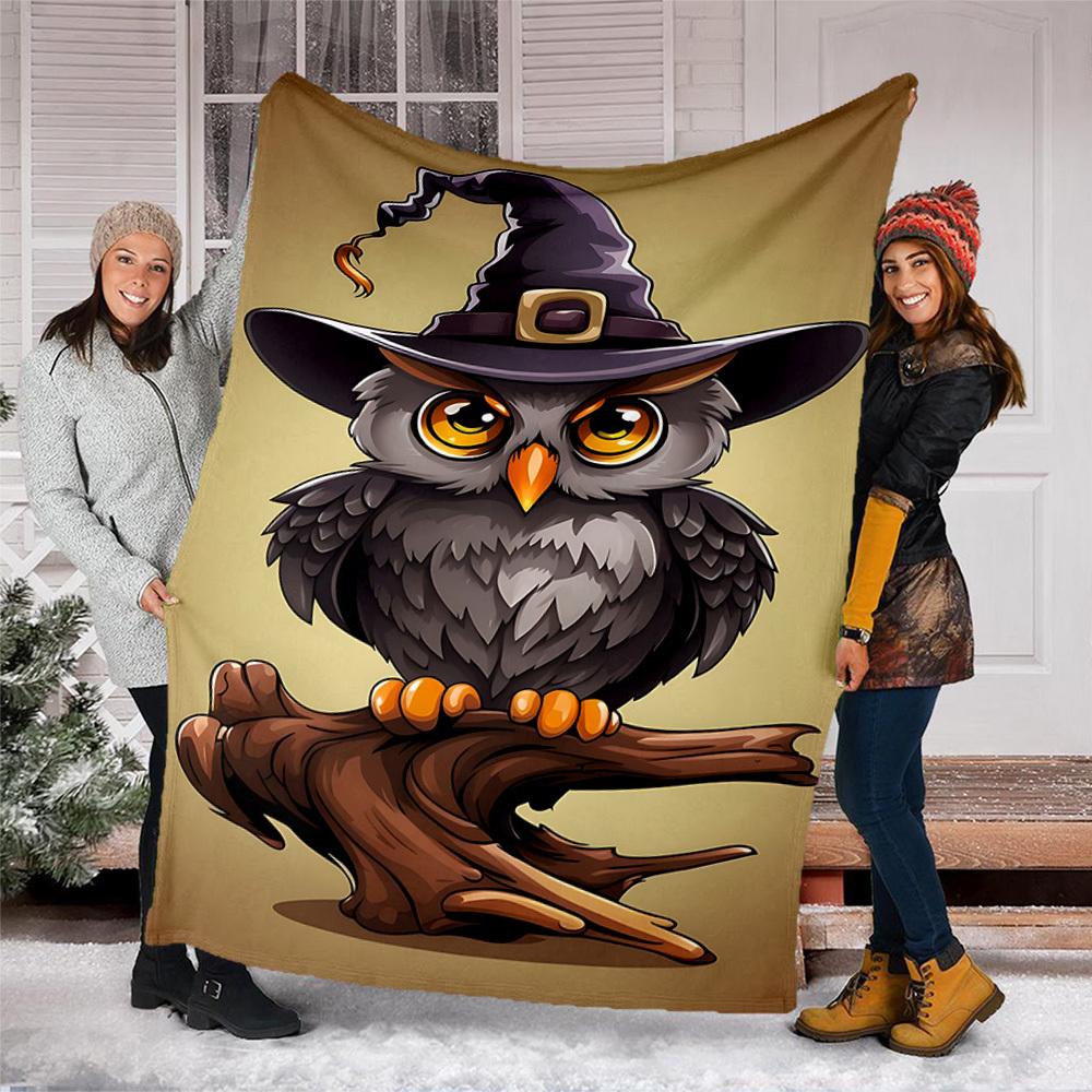 1pc Owl, Witch Hat Throw Blanket Polyester Fiber, Lightweight Flannel, Soft & Warm, All Season Use for Outdoor, Camping Digital Print
